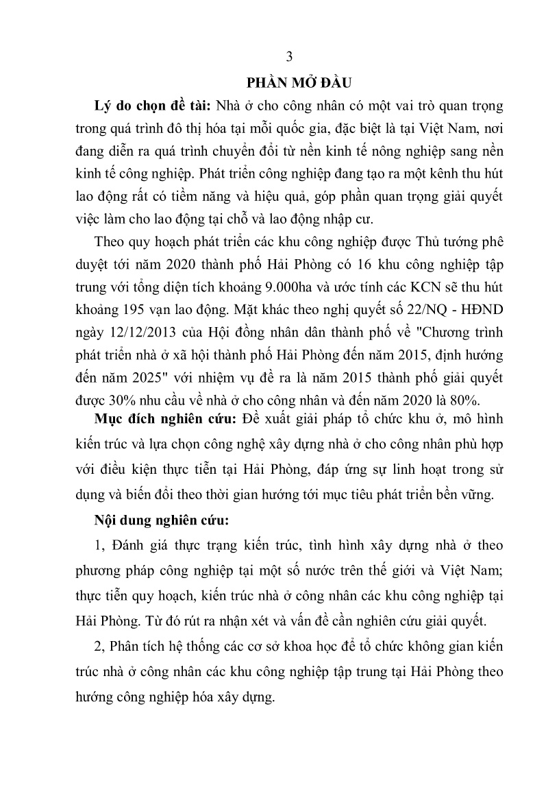 Tóm tắt Luận án Kiến trúc nhà ở công nhân các khu công nghiệp tập trung tại Hải Phòng theo hướng công nghiệp hóa xây dựng trang 3