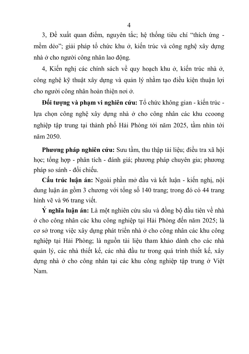 Tóm tắt Luận án Kiến trúc nhà ở công nhân các khu công nghiệp tập trung tại Hải Phòng theo hướng công nghiệp hóa xây dựng trang 4