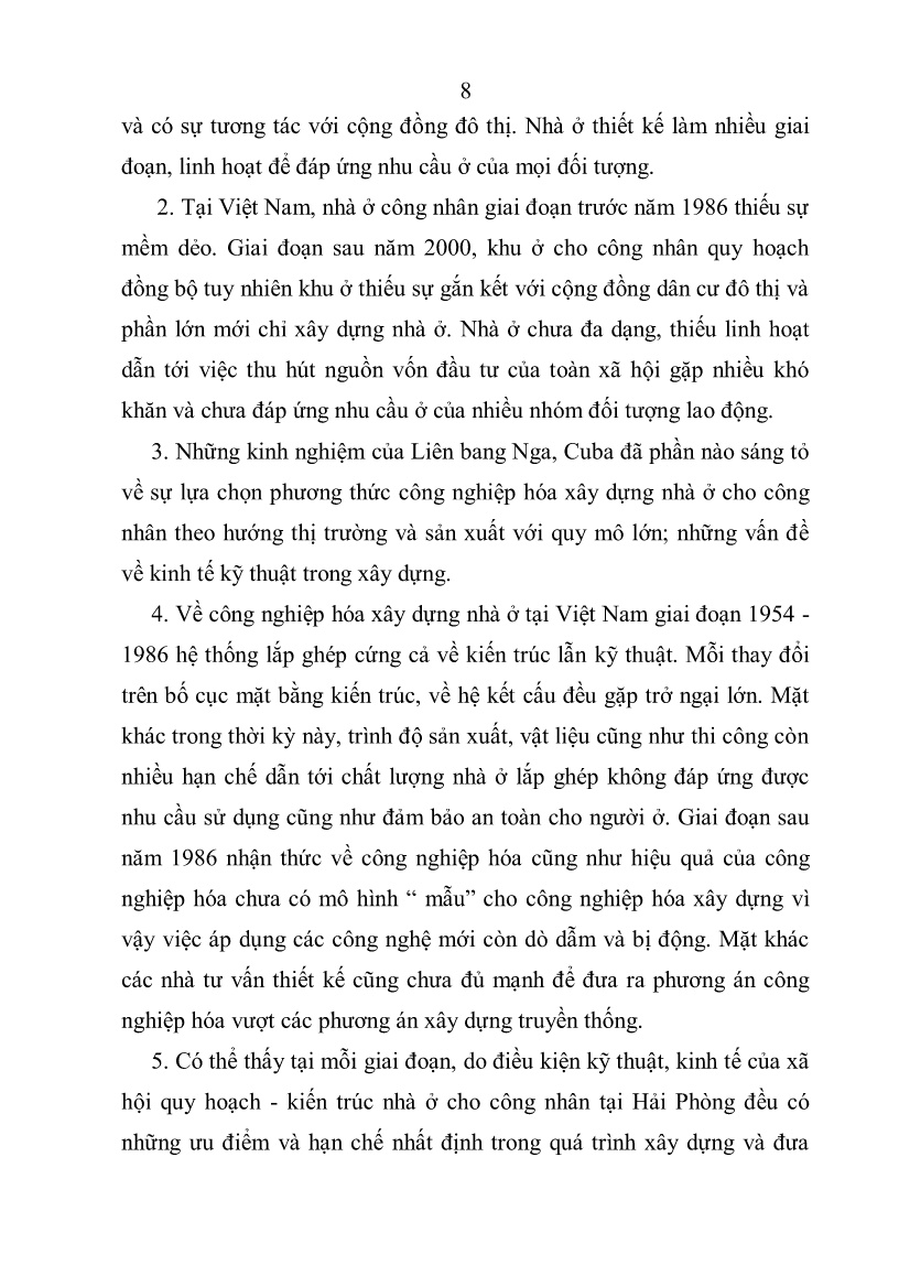 Tóm tắt Luận án Kiến trúc nhà ở công nhân các khu công nghiệp tập trung tại Hải Phòng theo hướng công nghiệp hóa xây dựng trang 8