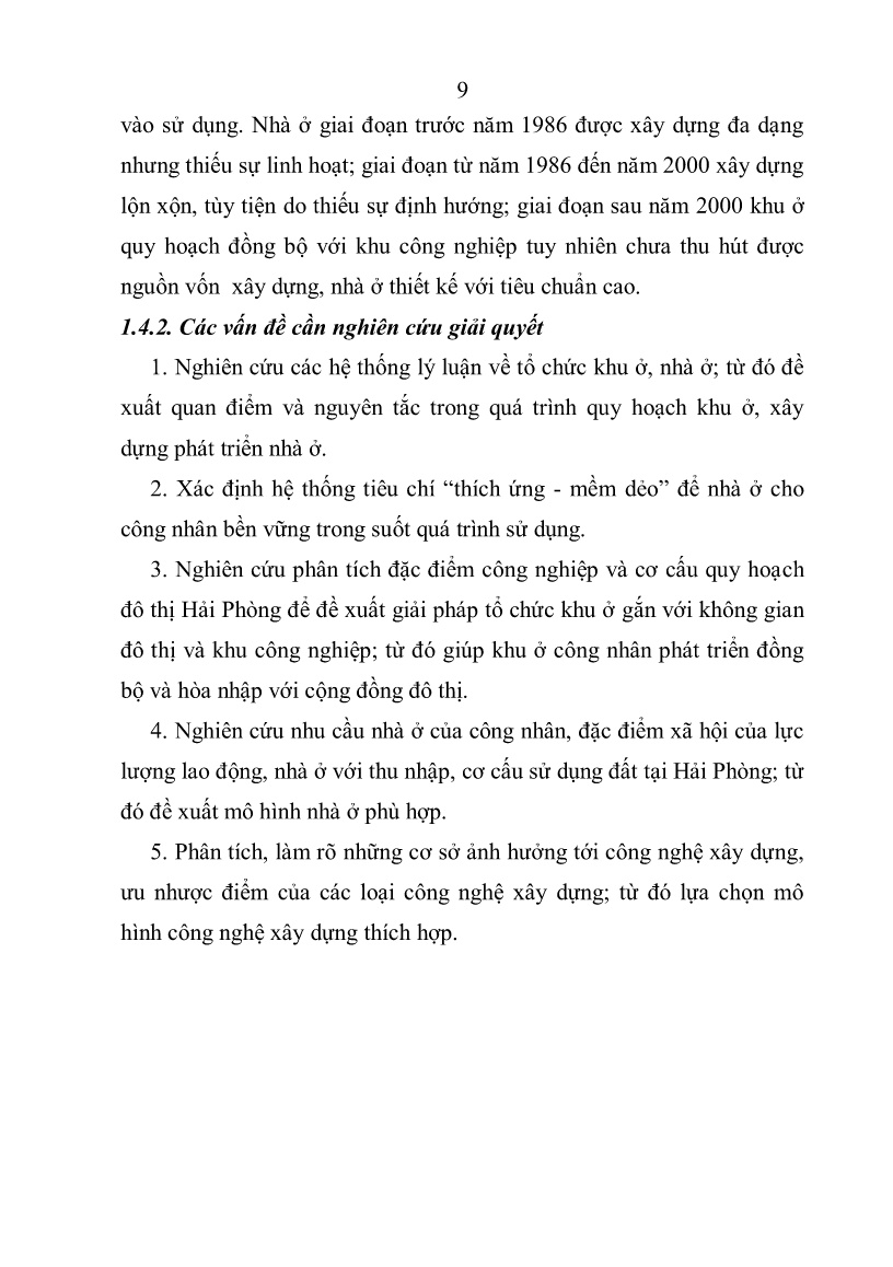 Tóm tắt Luận án Kiến trúc nhà ở công nhân các khu công nghiệp tập trung tại Hải Phòng theo hướng công nghiệp hóa xây dựng trang 9