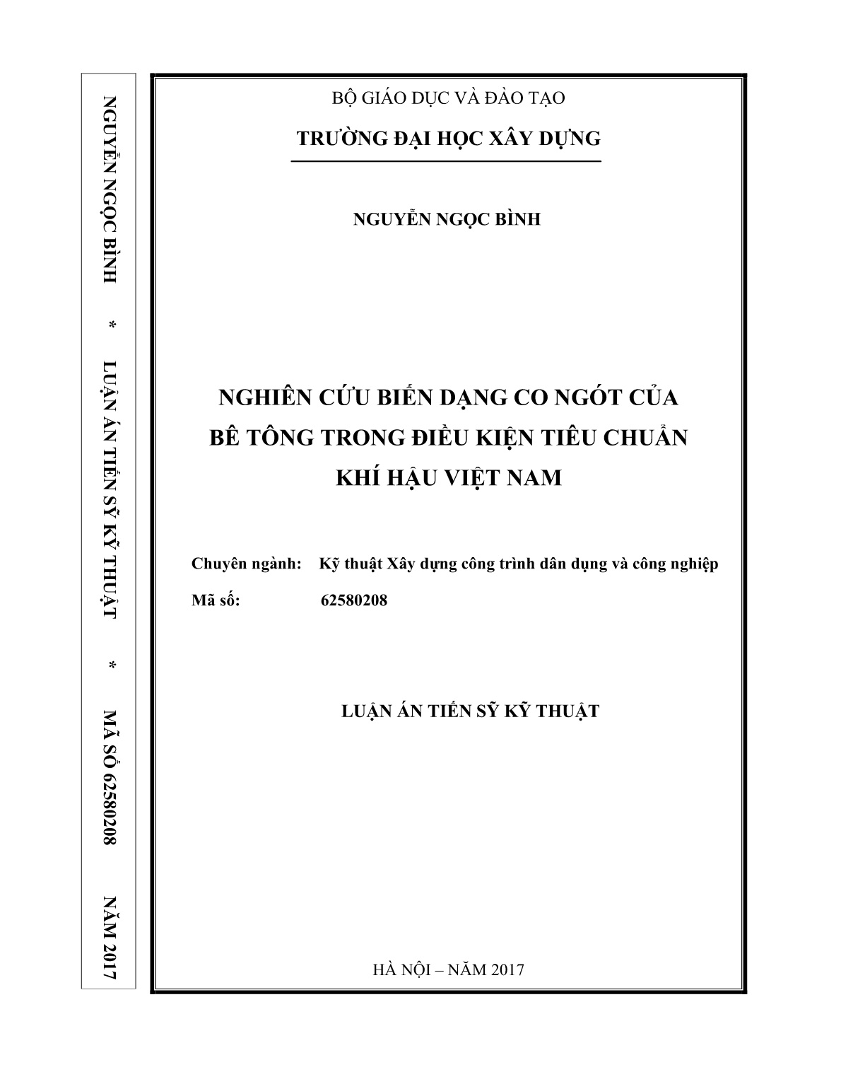 Luận án Nghiên cứu biến dạng co ngót của bê tông trong điều kiện tiêu chuẩn khí hậu Việt Nam trang 1