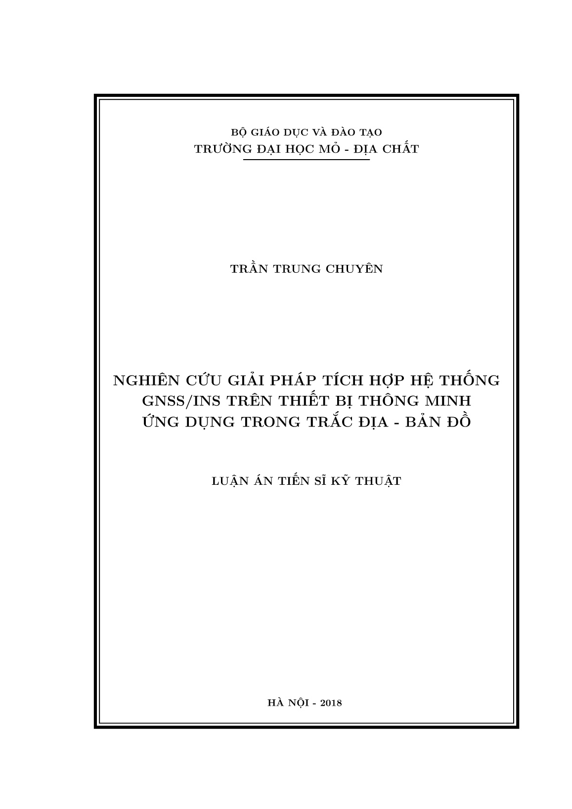 Luận án Nghiên cứu giải pháp tích hợp hệ thống GNSS/INS trên thiết bị thông minh ứng dụng trong trắc địa - Bản đồ trang 1