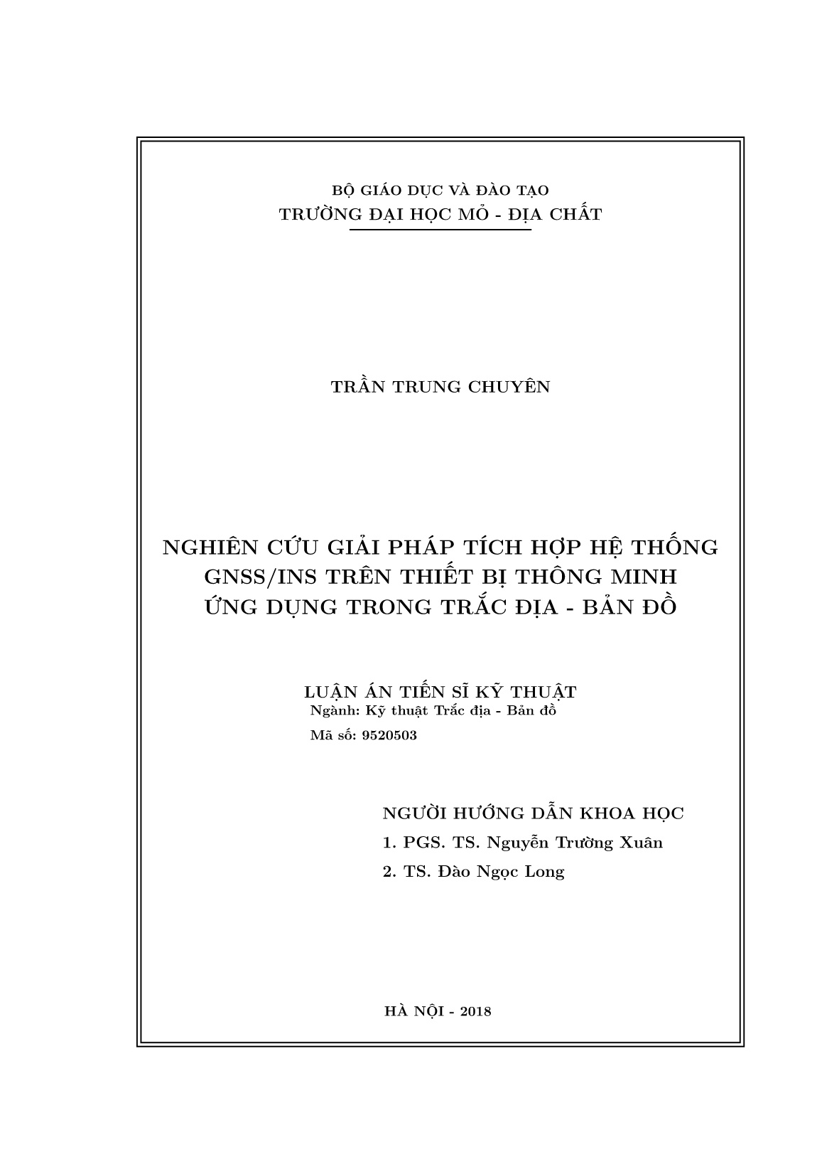 Luận án Nghiên cứu giải pháp tích hợp hệ thống GNSS/INS trên thiết bị thông minh ứng dụng trong trắc địa - Bản đồ trang 2