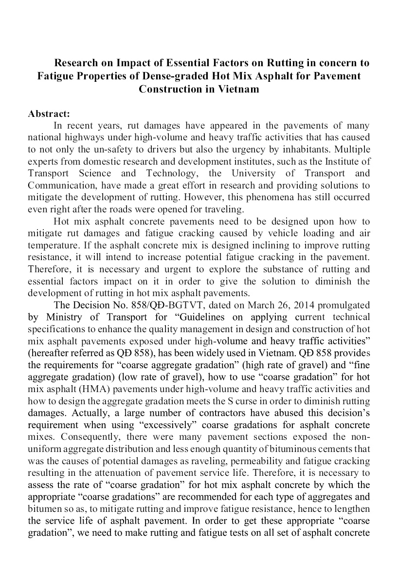 Tóm tắt Luận án Nghiên cứu một số yếu tố ảnh hưởng đến biến dạng lún vệt bánh xe có xét đến đặc tính mỏi của bê tông nhựa chặt làm lớp mặt đường Việt Nam trang 3