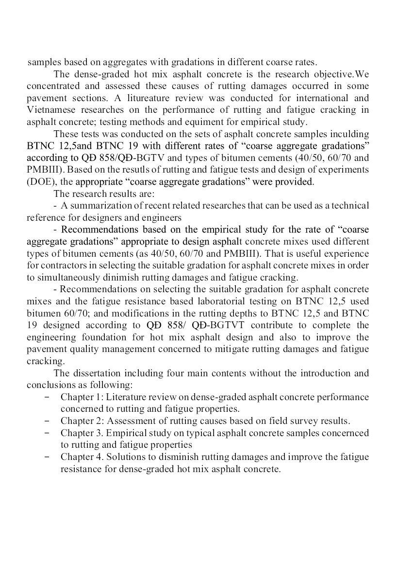 Tóm tắt Luận án Nghiên cứu một số yếu tố ảnh hưởng đến biến dạng lún vệt bánh xe có xét đến đặc tính mỏi của bê tông nhựa chặt làm lớp mặt đường Việt Nam trang 4