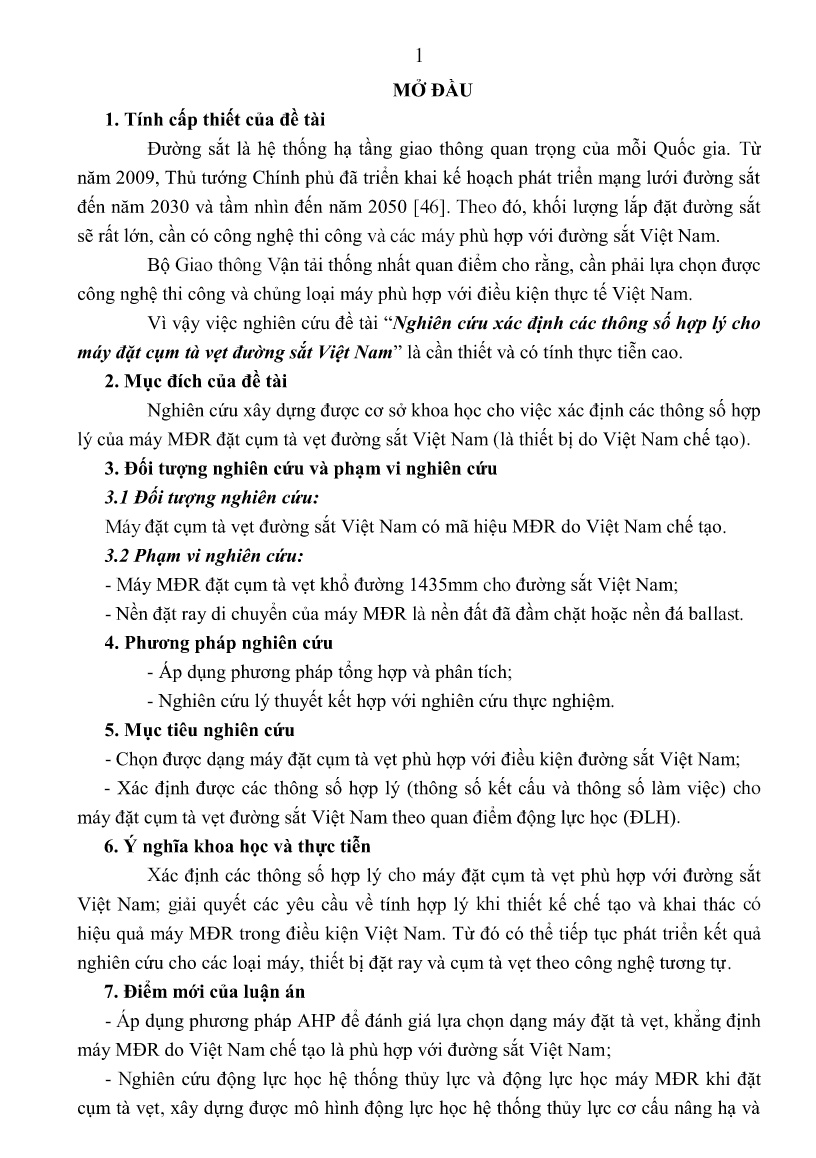 Tóm tắt Luận án Nghiên cứu xác định các thông số hợp lý cho máy đặt cụm tà vẹt đường sắt Việt Nam trang 3
