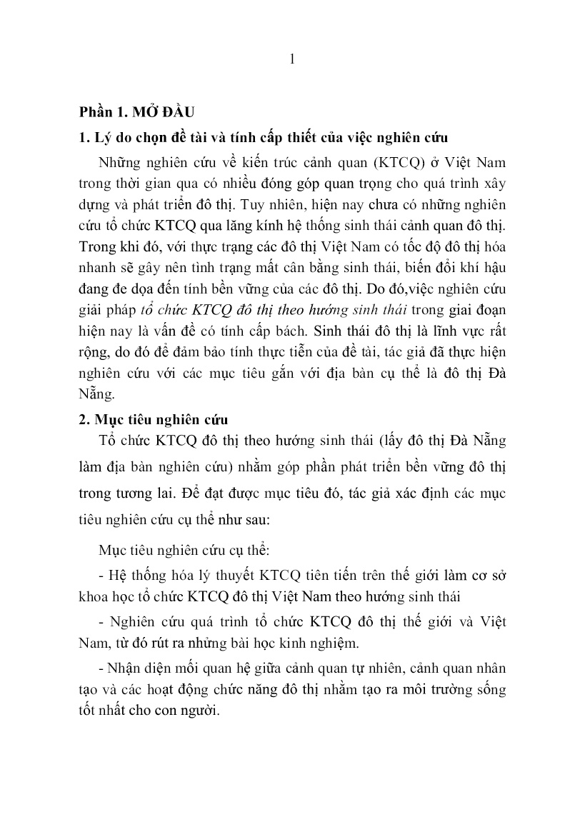 Tóm tắt Luận án Nghiên cứu giải pháp tổ chức KTCQ đô thị theo hướng sinh thái trong giai đoạn hiện nay trang 1