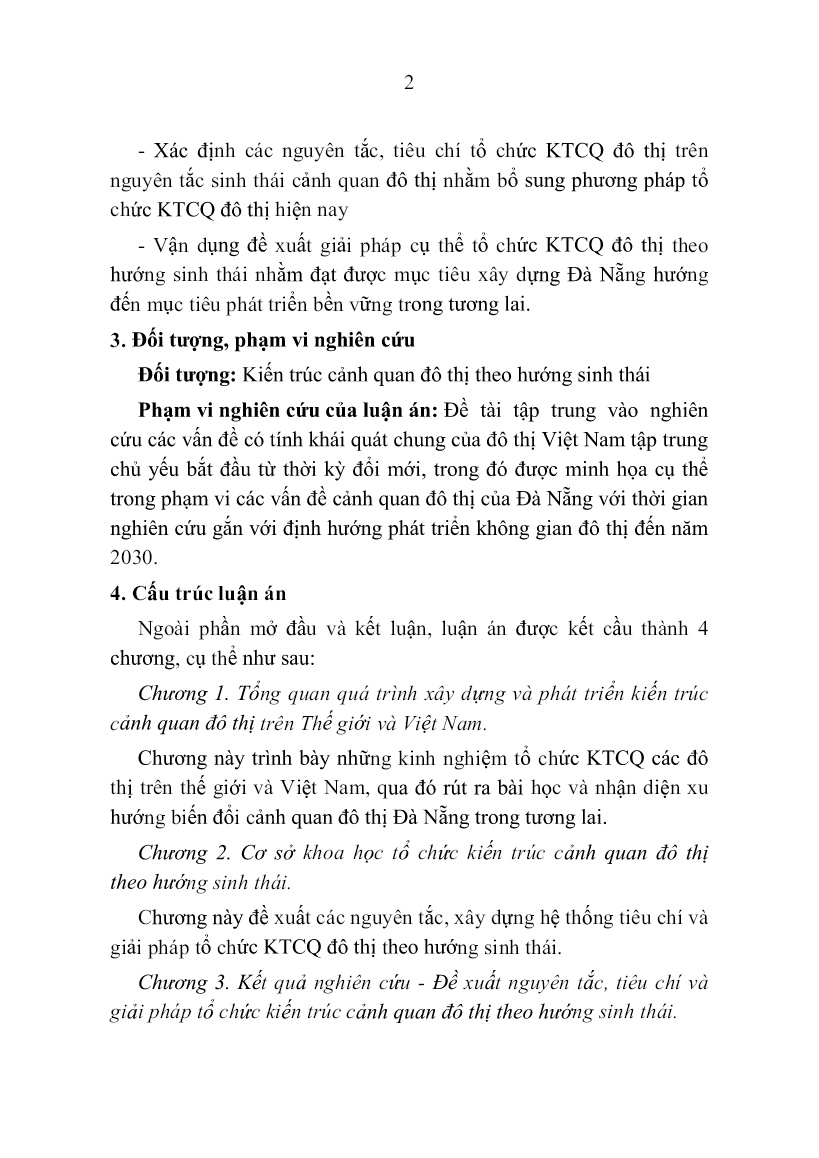 Tóm tắt Luận án Nghiên cứu giải pháp tổ chức KTCQ đô thị theo hướng sinh thái trong giai đoạn hiện nay trang 2