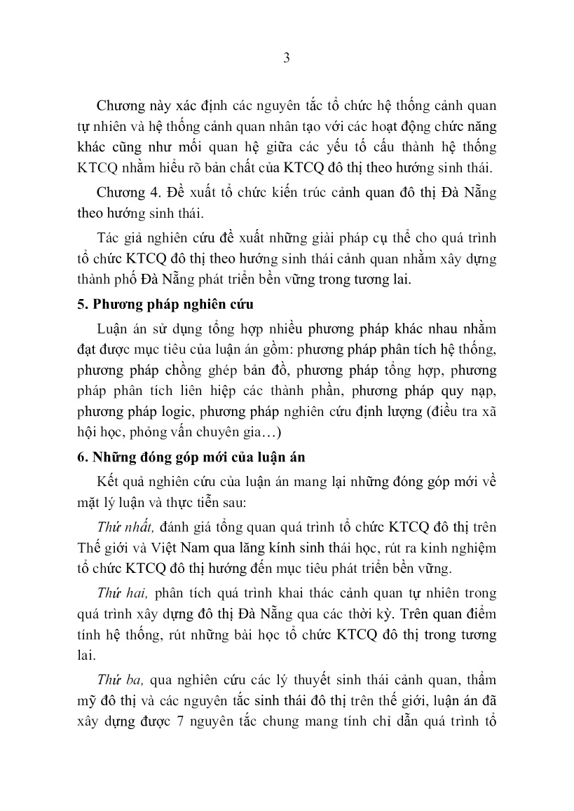 Tóm tắt Luận án Nghiên cứu giải pháp tổ chức KTCQ đô thị theo hướng sinh thái trong giai đoạn hiện nay trang 3