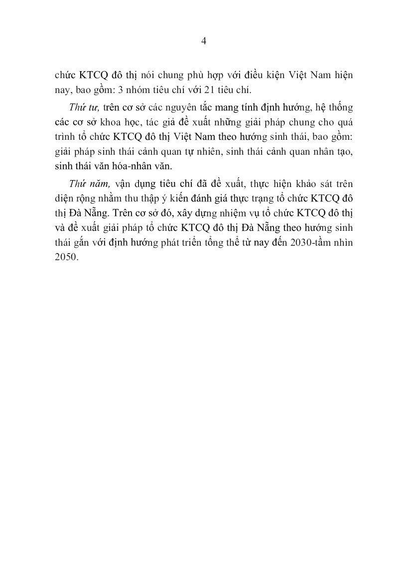Tóm tắt Luận án Nghiên cứu giải pháp tổ chức KTCQ đô thị theo hướng sinh thái trong giai đoạn hiện nay trang 4