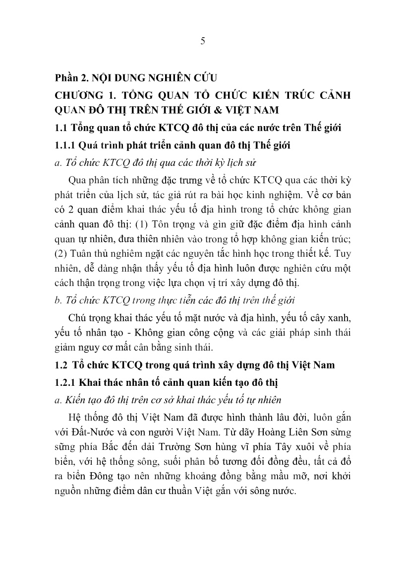 Tóm tắt Luận án Nghiên cứu giải pháp tổ chức KTCQ đô thị theo hướng sinh thái trong giai đoạn hiện nay trang 5