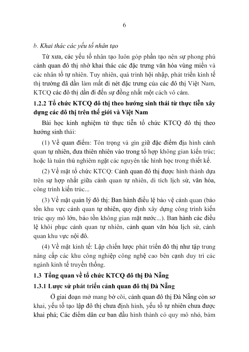 Tóm tắt Luận án Nghiên cứu giải pháp tổ chức KTCQ đô thị theo hướng sinh thái trong giai đoạn hiện nay trang 6
