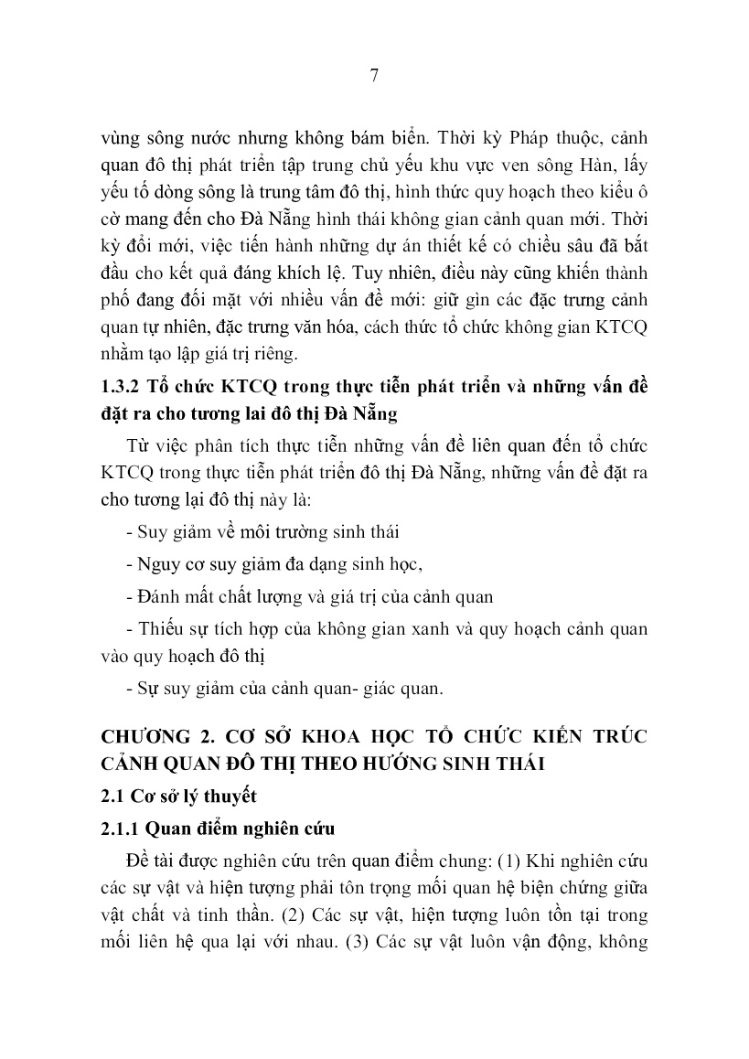 Tóm tắt Luận án Nghiên cứu giải pháp tổ chức KTCQ đô thị theo hướng sinh thái trong giai đoạn hiện nay trang 7