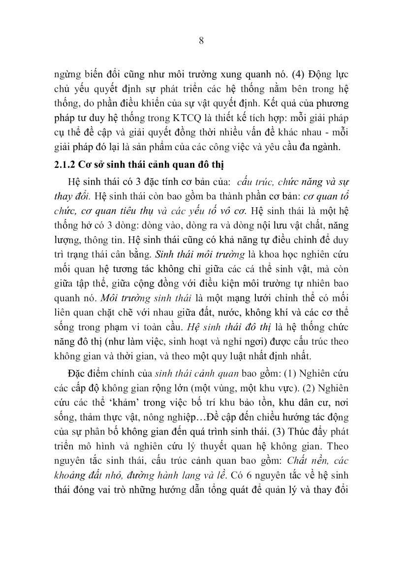 Tóm tắt Luận án Nghiên cứu giải pháp tổ chức KTCQ đô thị theo hướng sinh thái trong giai đoạn hiện nay trang 8