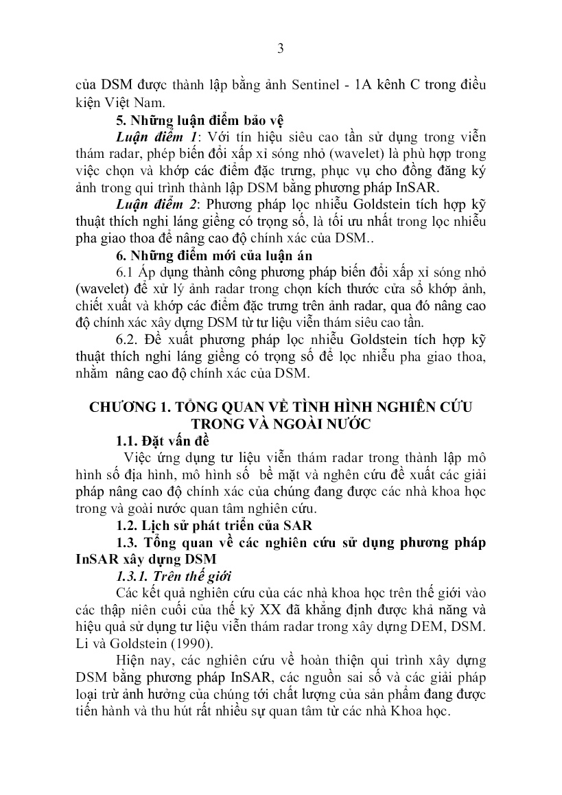 Tóm tắt Luận án Nghiên cứu giải pháp nâng cao độ chính xác của mô hình số bề mặt được thành lập từ ảnh radar trang 5