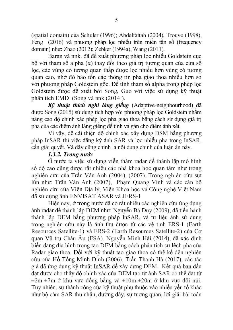 Tóm tắt Luận án Nghiên cứu giải pháp nâng cao độ chính xác của mô hình số bề mặt được thành lập từ ảnh radar trang 7