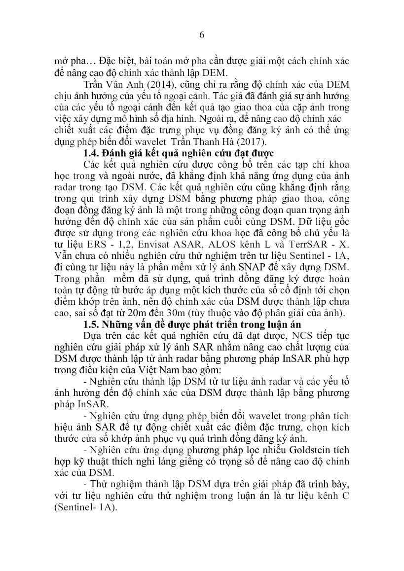 Tóm tắt Luận án Nghiên cứu giải pháp nâng cao độ chính xác của mô hình số bề mặt được thành lập từ ảnh radar trang 8