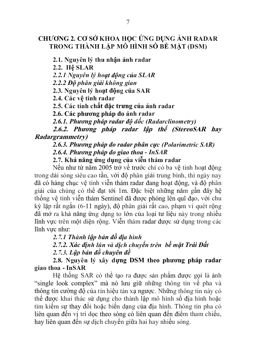 Tóm tắt Luận án Nghiên cứu giải pháp nâng cao độ chính xác của mô hình số bề mặt được thành lập từ ảnh radar trang 9