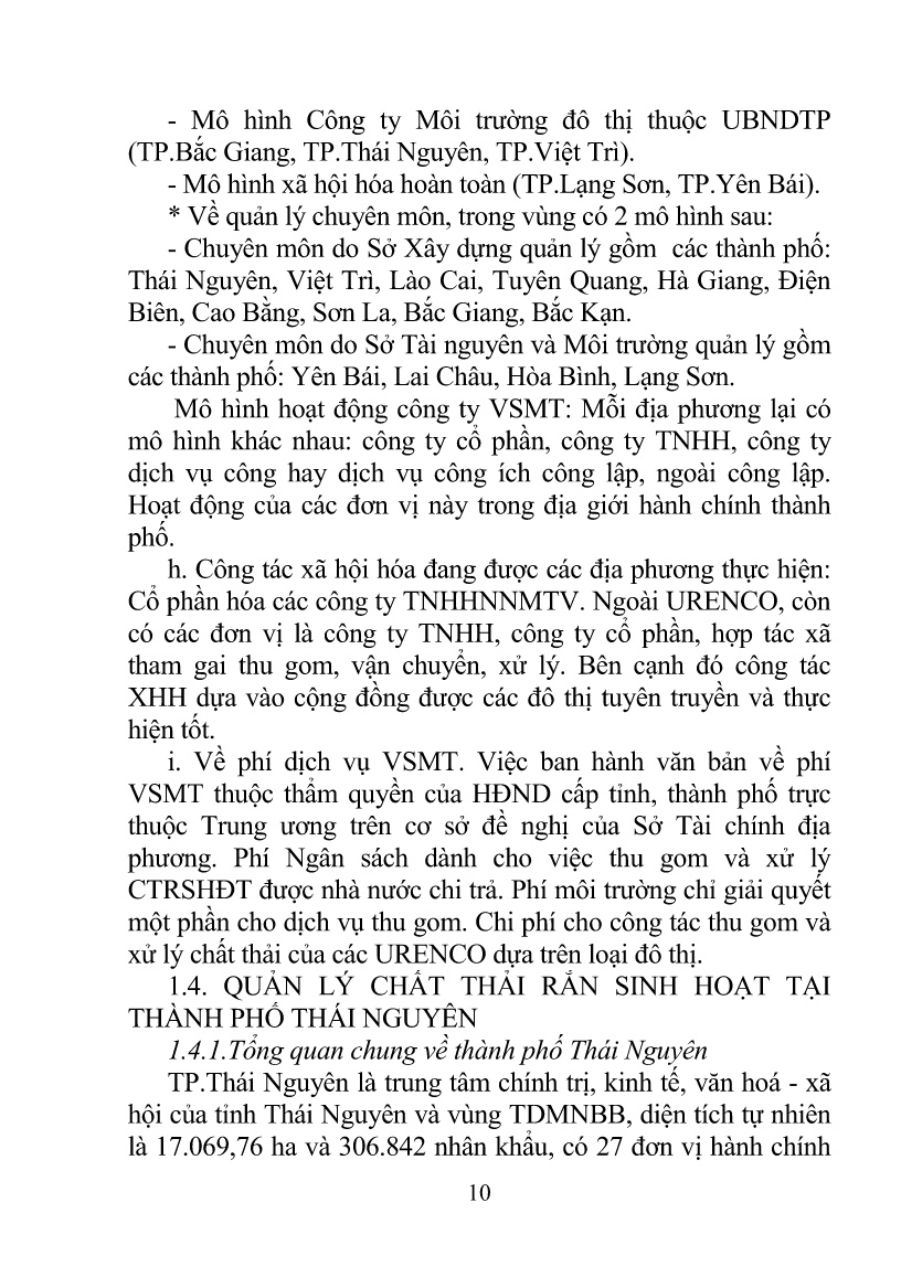 Tóm tắt Luận án Quản lý chất thải rắn sinh hoạt của các đô thị loại I vùng Trung Du, miền núi Bắc Bộ - Việt Nam trang 10