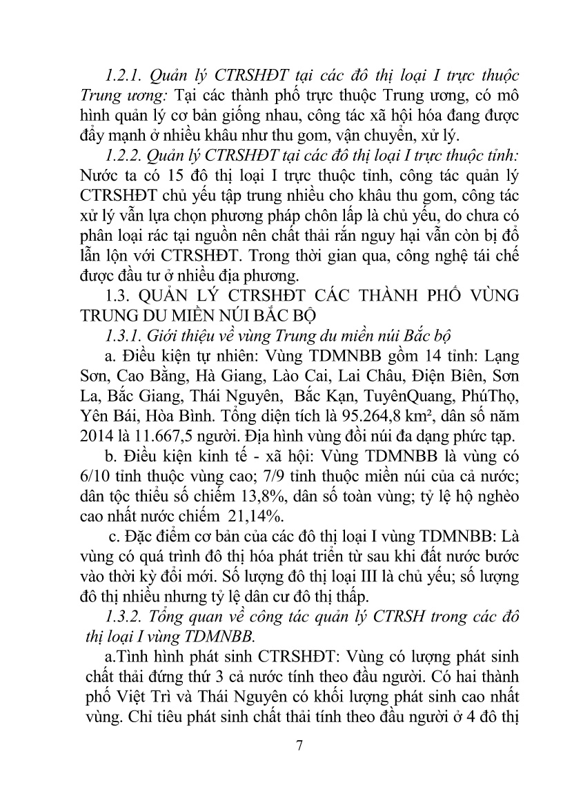 Tóm tắt Luận án Quản lý chất thải rắn sinh hoạt của các đô thị loại I vùng Trung Du, miền núi Bắc Bộ - Việt Nam trang 7