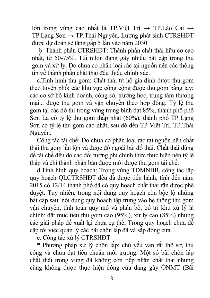 Tóm tắt Luận án Quản lý chất thải rắn sinh hoạt của các đô thị loại I vùng Trung Du, miền núi Bắc Bộ - Việt Nam trang 8