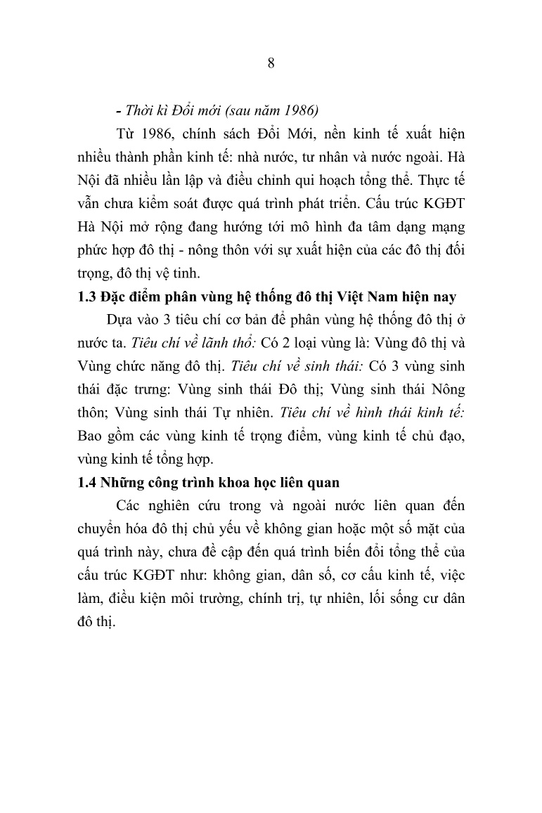 Tóm tắt Luận án Cấu trúc không gian đô thị thích ứng trong quá trình chuyển hóa không gian đô thị Việt Nam trang 10