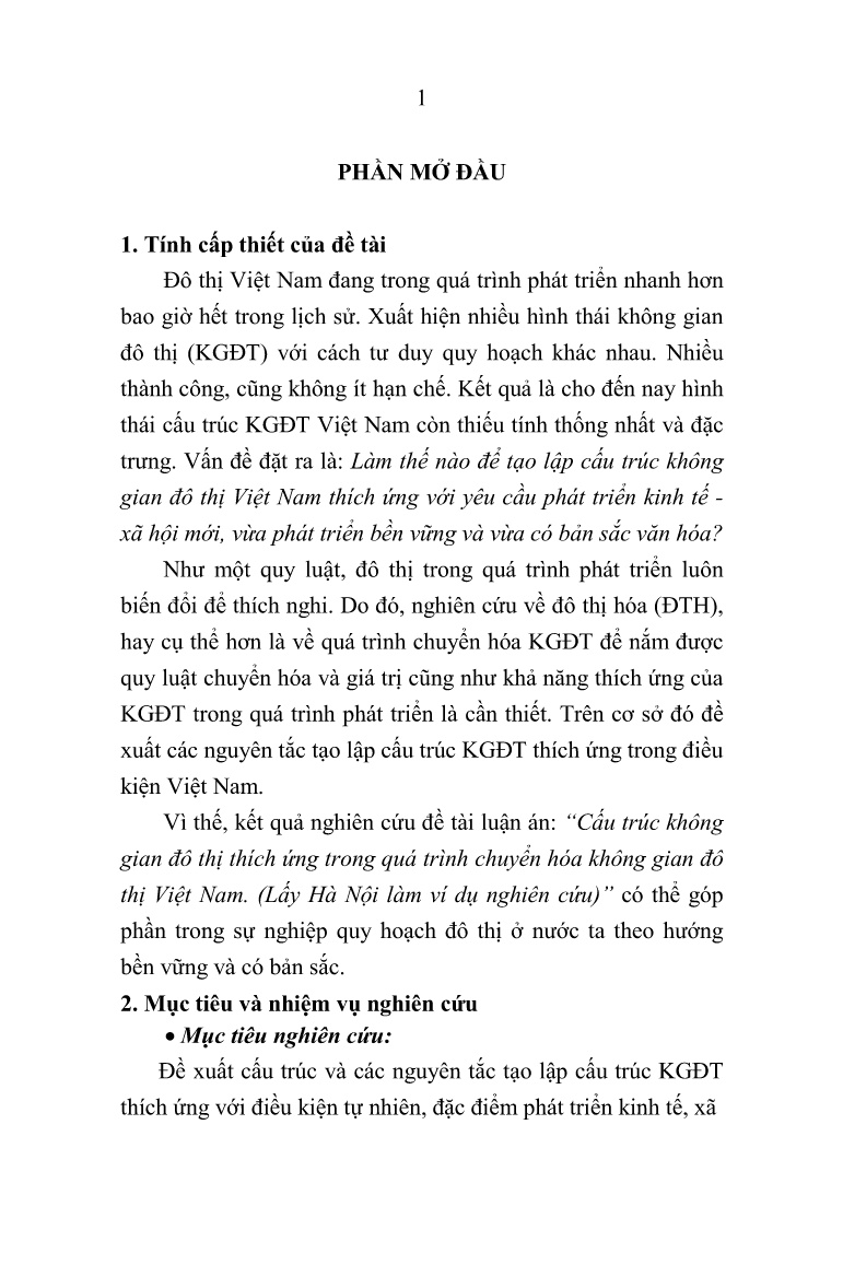 Tóm tắt Luận án Cấu trúc không gian đô thị thích ứng trong quá trình chuyển hóa không gian đô thị Việt Nam trang 3