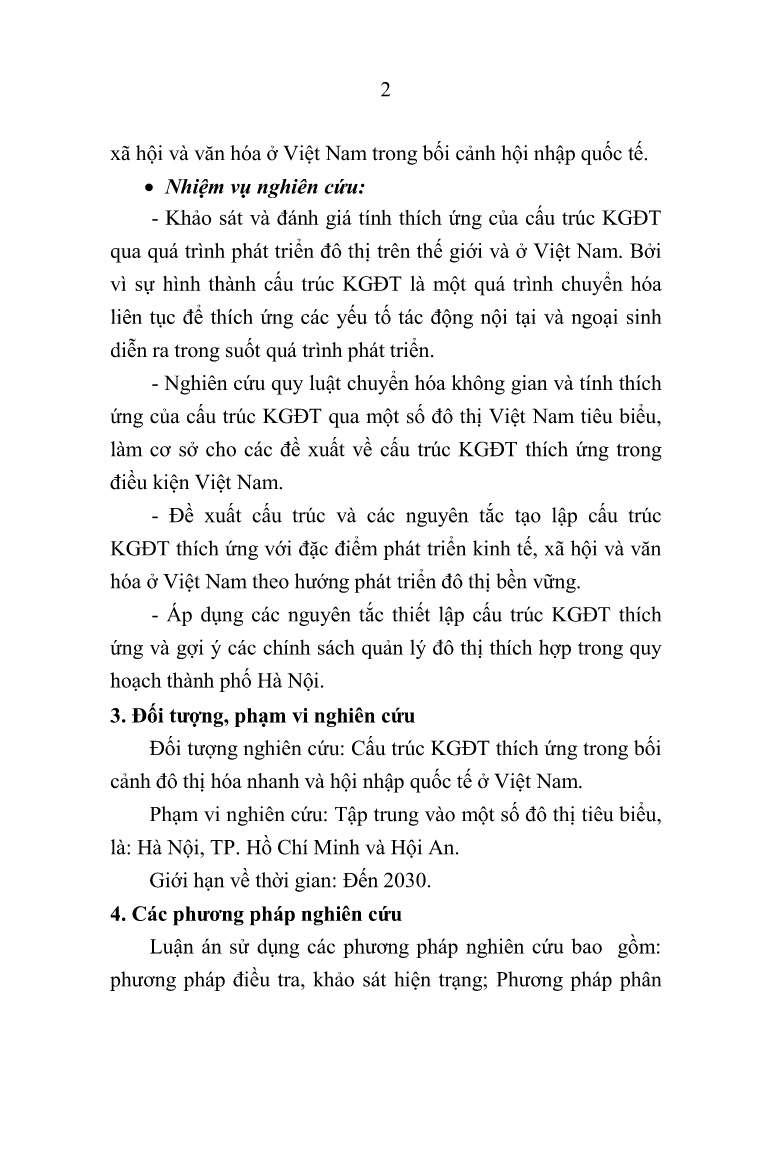 Tóm tắt Luận án Cấu trúc không gian đô thị thích ứng trong quá trình chuyển hóa không gian đô thị Việt Nam trang 4