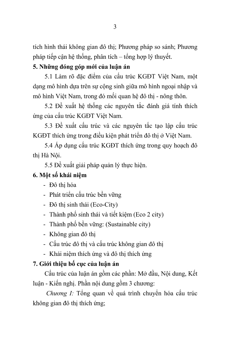 Tóm tắt Luận án Cấu trúc không gian đô thị thích ứng trong quá trình chuyển hóa không gian đô thị Việt Nam trang 5