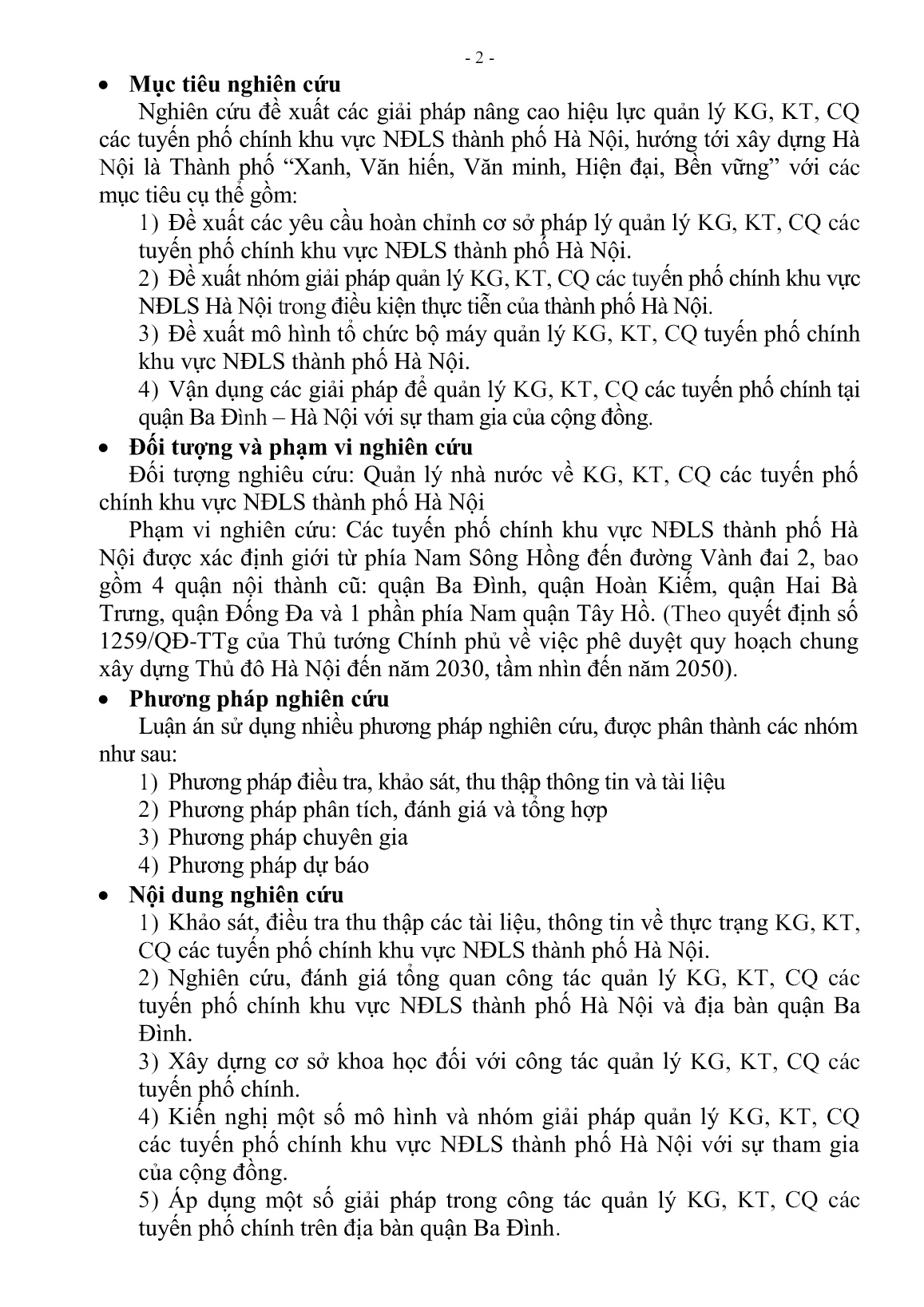 Tóm tắt Luận án Quản lý không gian, kiến trúc, cảnh quan các tuyến phố chính khu vực nội đô lịch sử Thành phố Hà Nội trang 4