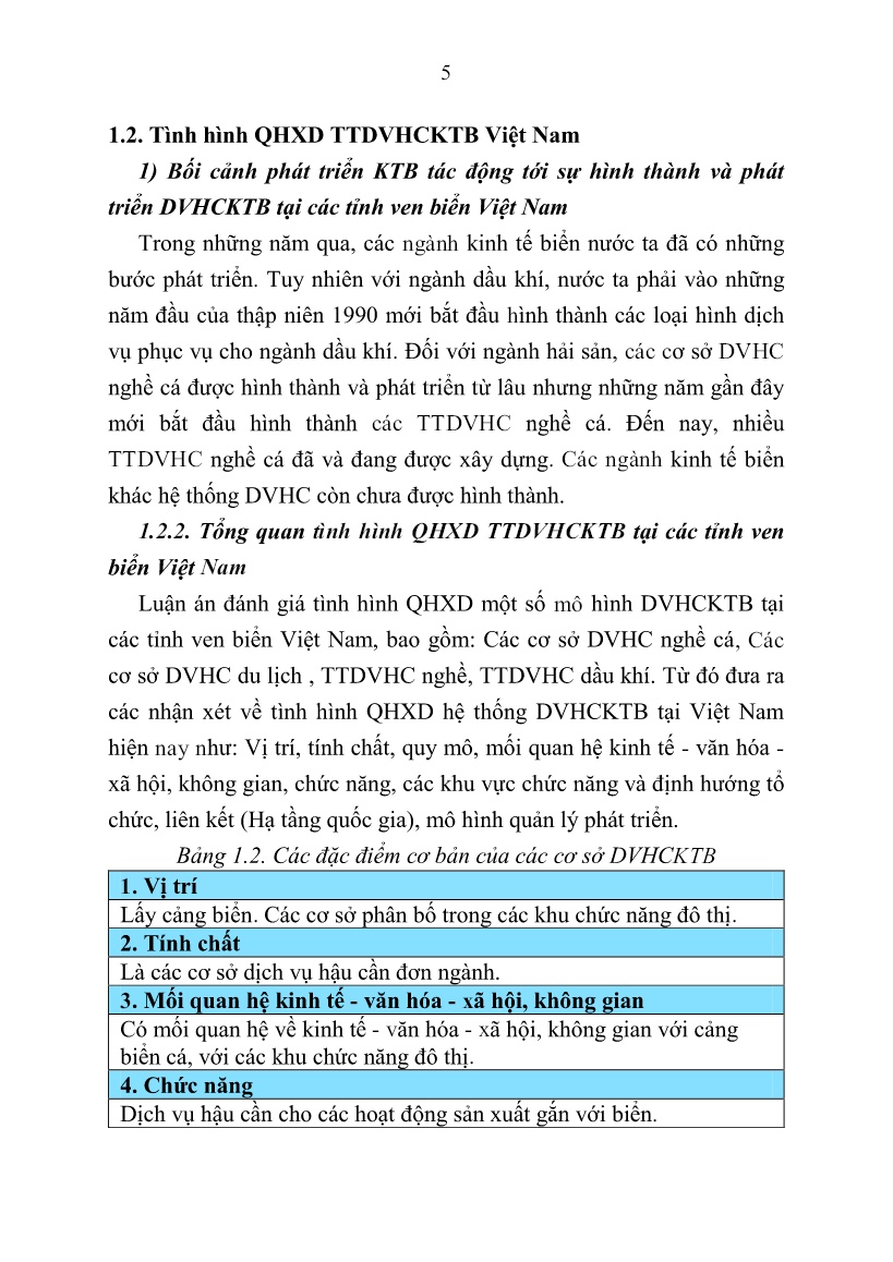 Tóm tắt Luận án Quy hoạch xây dựng trung tâm dịch vụ hậu cần kinh tế biển tại các khu kinh tế ven biển Việt Nam đến năm 2030 trang 7