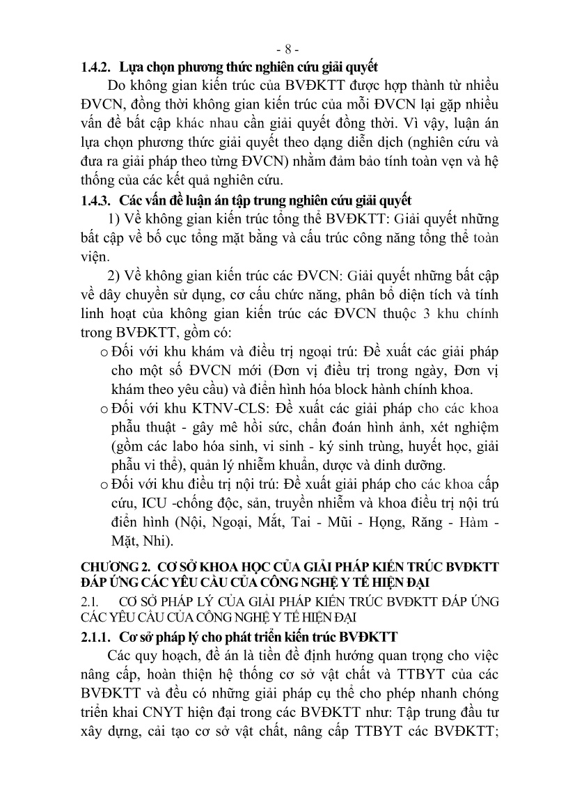 Tóm tắt Luận án Kiến trúc bệnh viện đa khoa tuyến tỉnh đáp ứng các yêu cầu của công nghệ y tế hiện đại trang 10