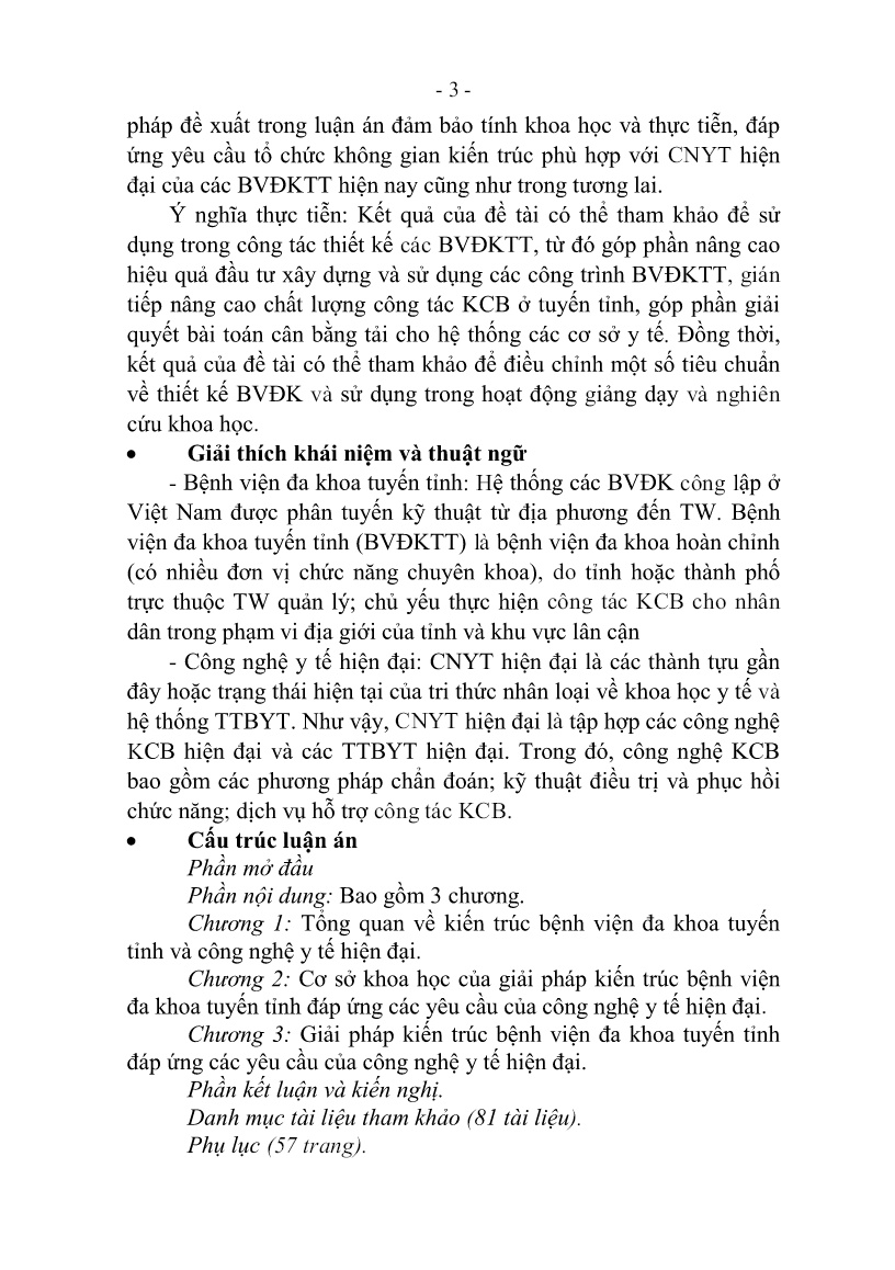 Tóm tắt Luận án Kiến trúc bệnh viện đa khoa tuyến tỉnh đáp ứng các yêu cầu của công nghệ y tế hiện đại trang 5