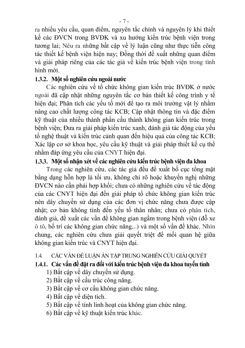 Tóm tắt Luận án Kiến trúc bệnh viện đa khoa tuyến tỉnh đáp ứng các yêu cầu của công nghệ y tế hiện đại trang 9