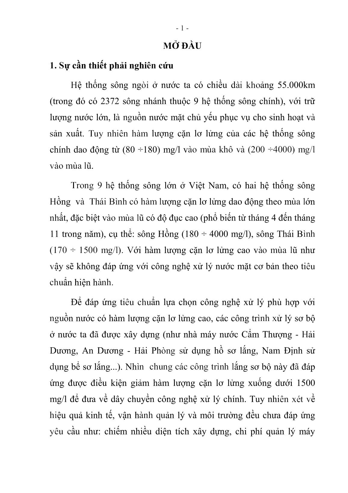 Tóm tắt Luận án Nghiên cứu giải pháp nâng cao hiệu quả xử lý sơ bộ nước mặt tại công trình thu nước bằng lắng lamen, lọc vật liệu nổi trang 4