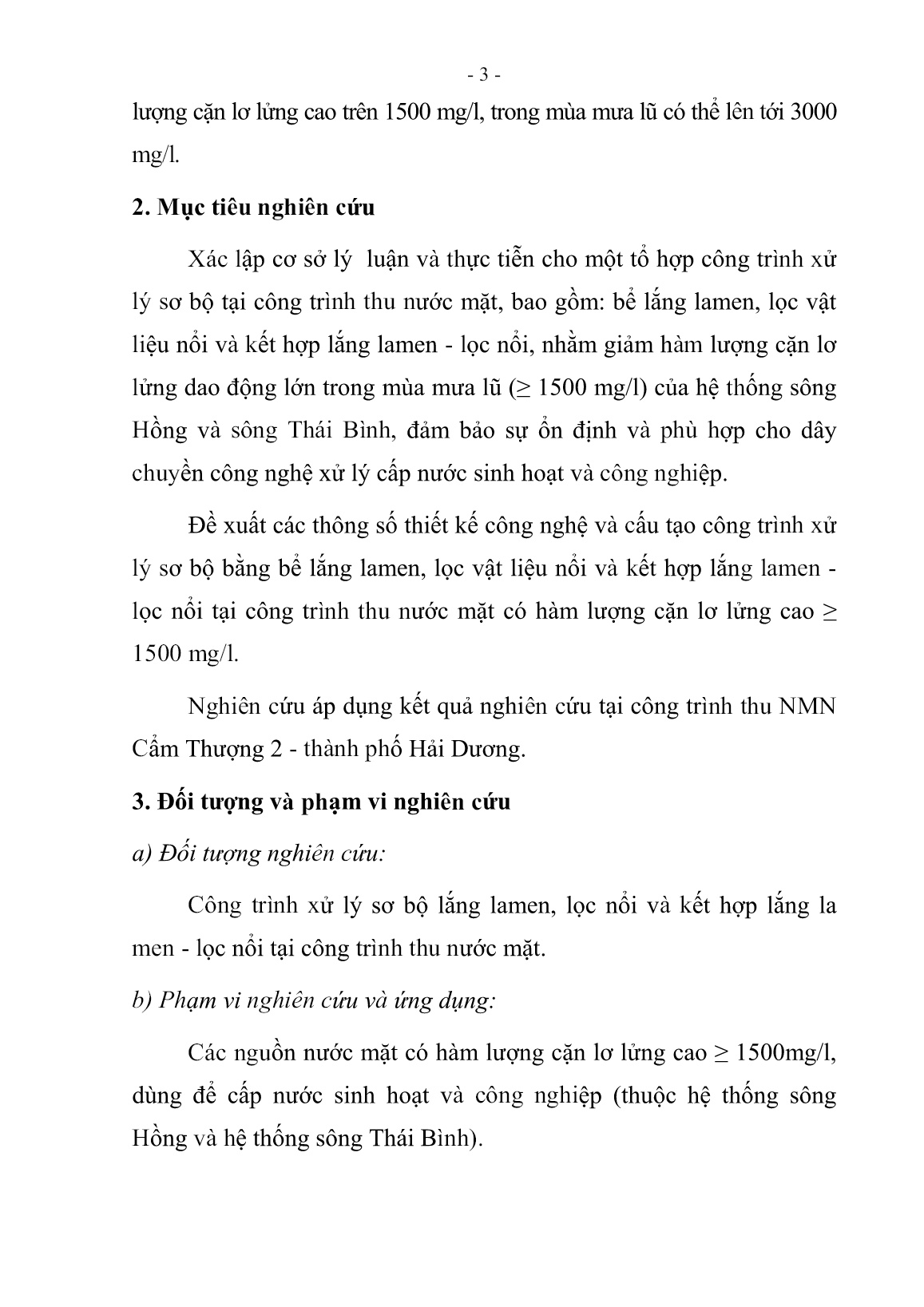 Tóm tắt Luận án Nghiên cứu giải pháp nâng cao hiệu quả xử lý sơ bộ nước mặt tại công trình thu nước bằng lắng lamen, lọc vật liệu nổi trang 6