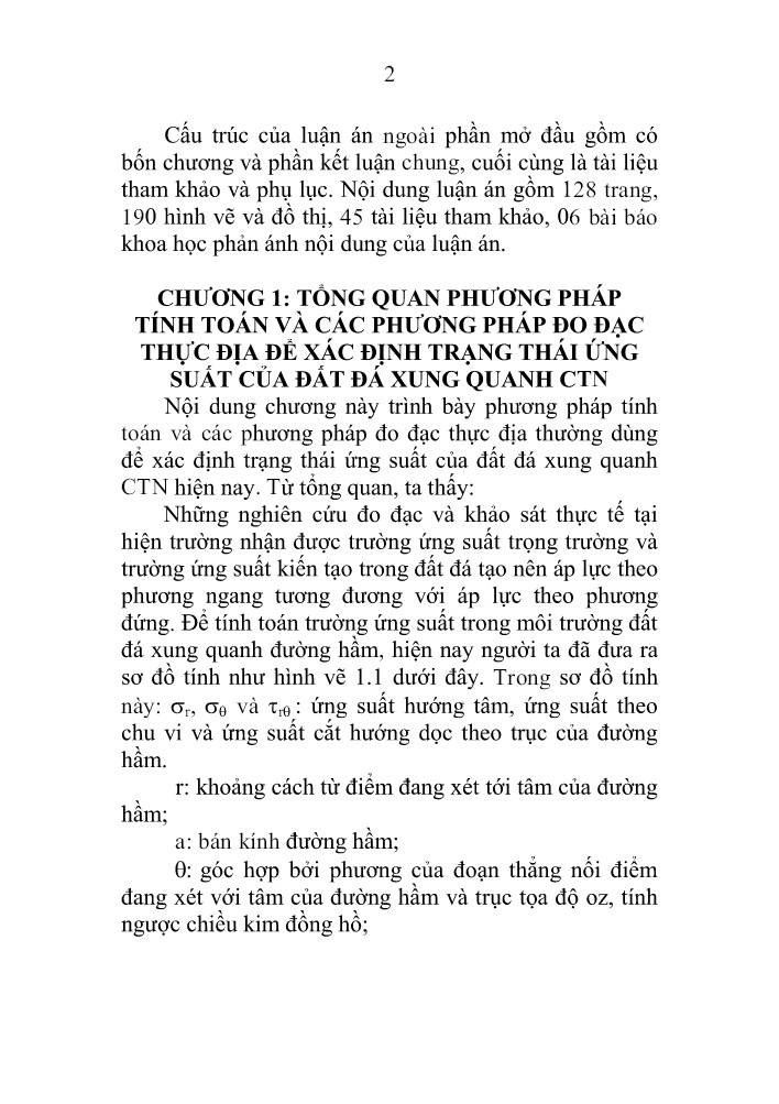 Tóm tắt Luận án Nghiên cứu xác định trạng thái ứng suất ban đầu của đất đá và sự thay đổi của trạng thái ứng suất này khi có CTN trang 2