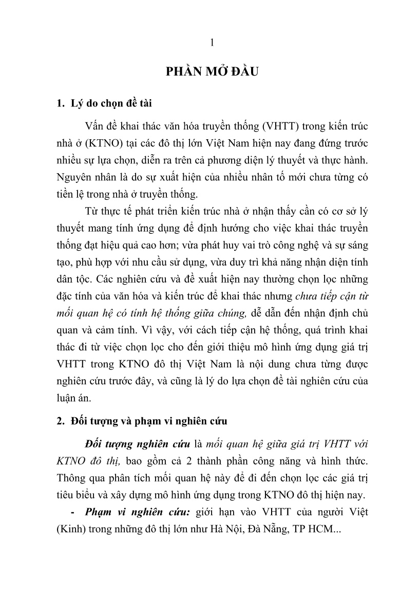 Tóm tắt Luận án Đặc trưng khai thác văn hóa truyền thống trong kiến trúc nhà ở tại các đô thị lớn Việt Nam trang 3