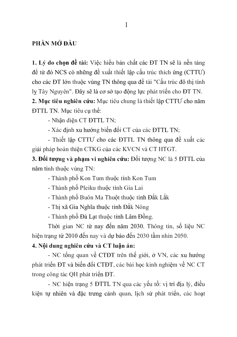 Tóm tắt Luận án Cấu trúc đô thị tỉnh lỵ Tây Nguyên trang 4