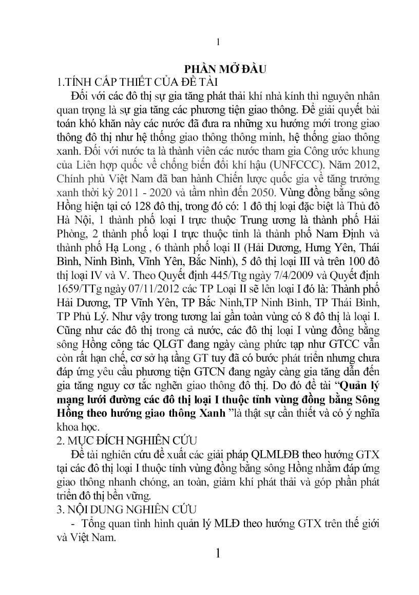 Tóm tắt Luận án Giải pháp quản lý mạng lưới đường các đô thị loại i thuộc tỉnh vùng đồng bằng sông Hồng theo hướng giao thông xanh trang 3