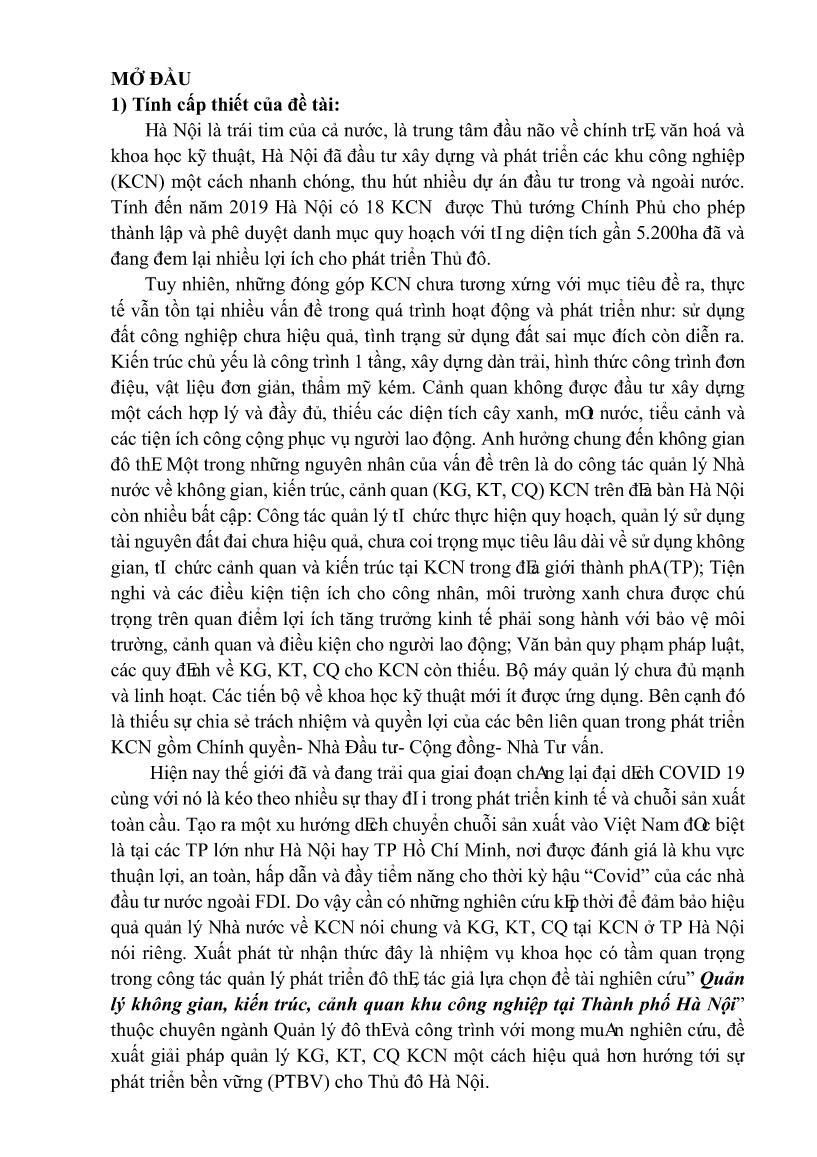 Tóm tắt Luận án Quản lý không gian, kiến trúc, cảnh quan khu công nghiệp tại Thành phố Hà Nội trang 3