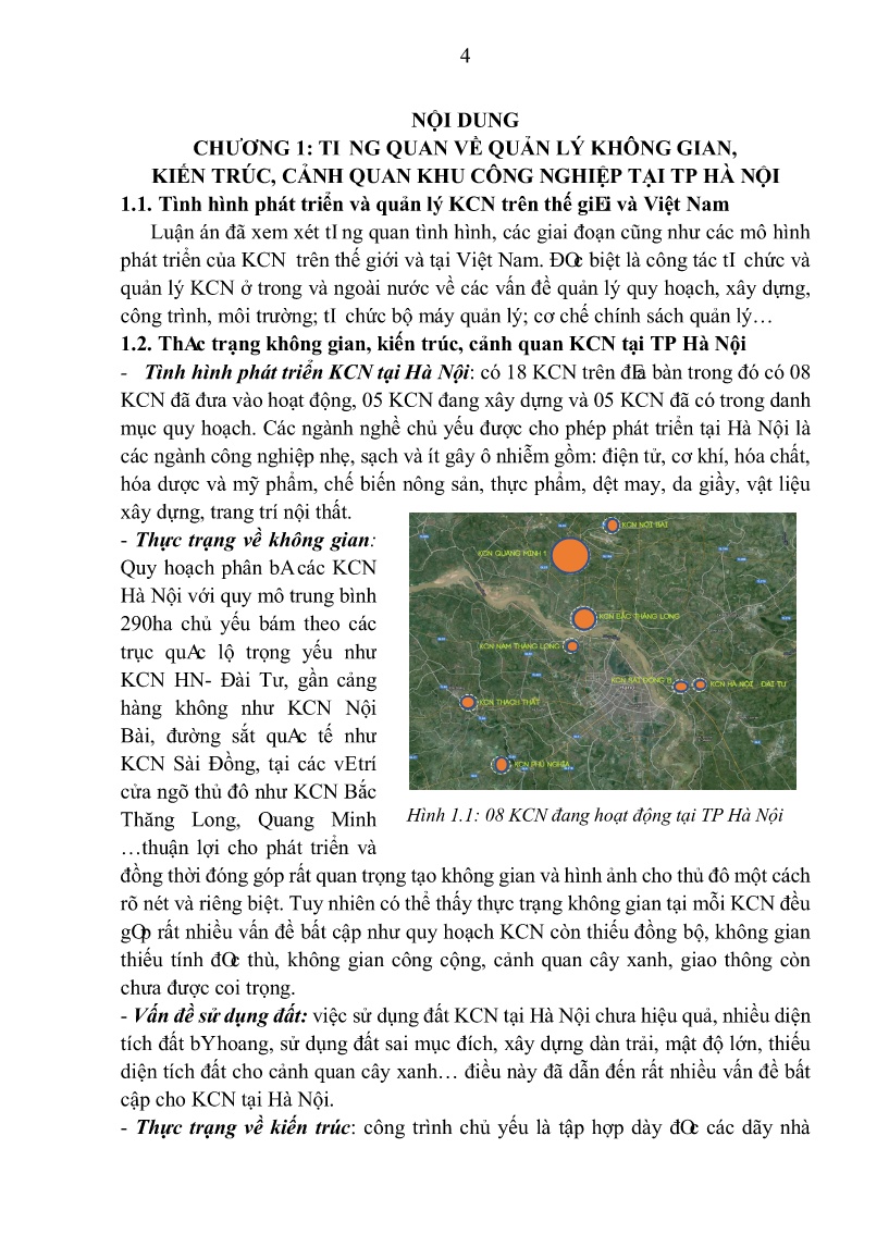 Tóm tắt Luận án Quản lý không gian, kiến trúc, cảnh quan khu công nghiệp tại Thành phố Hà Nội trang 6