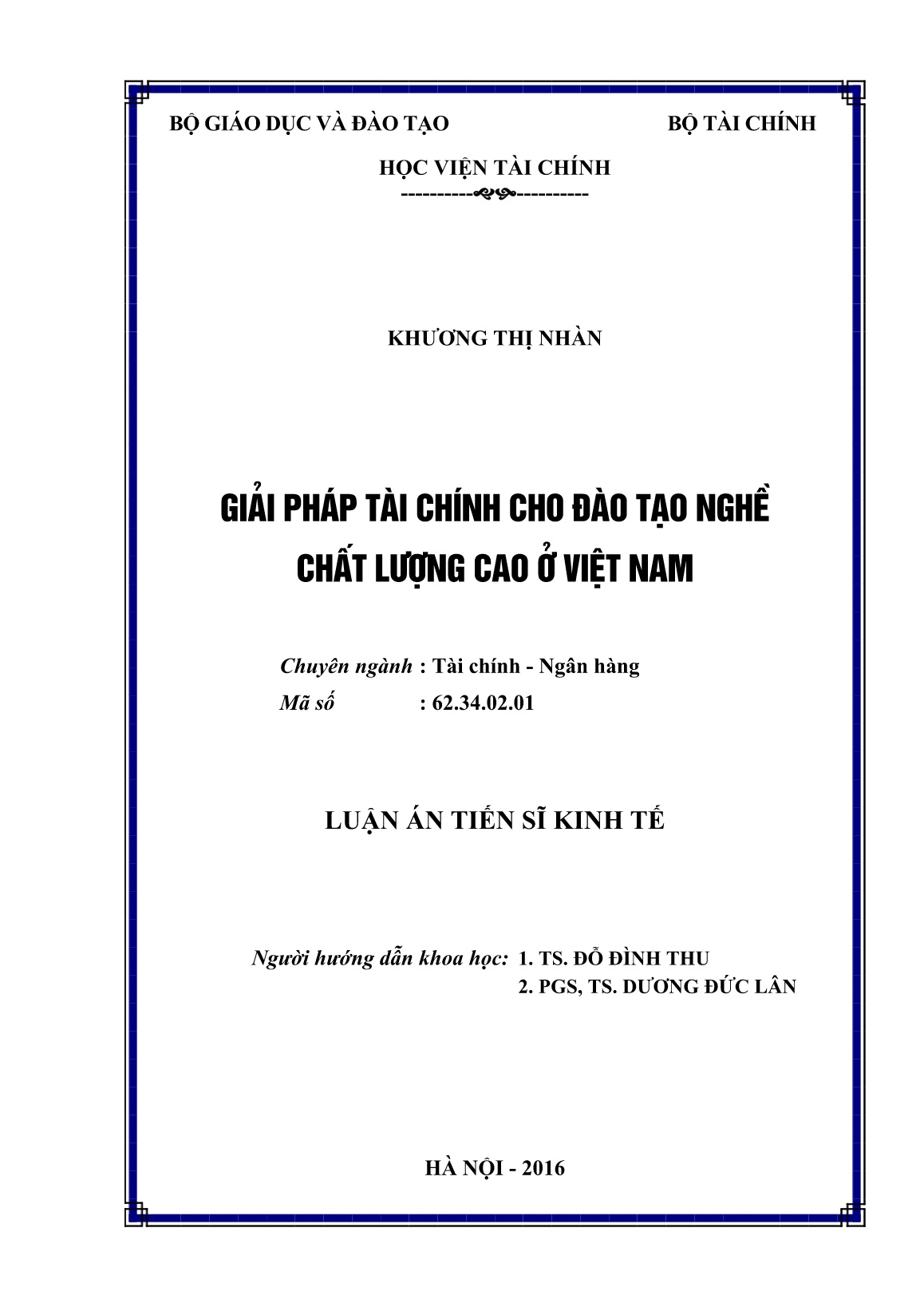 Luận án Giải pháp tài chính cho đào tạo nghề chất lượng cao ở Việt Nam trang 2