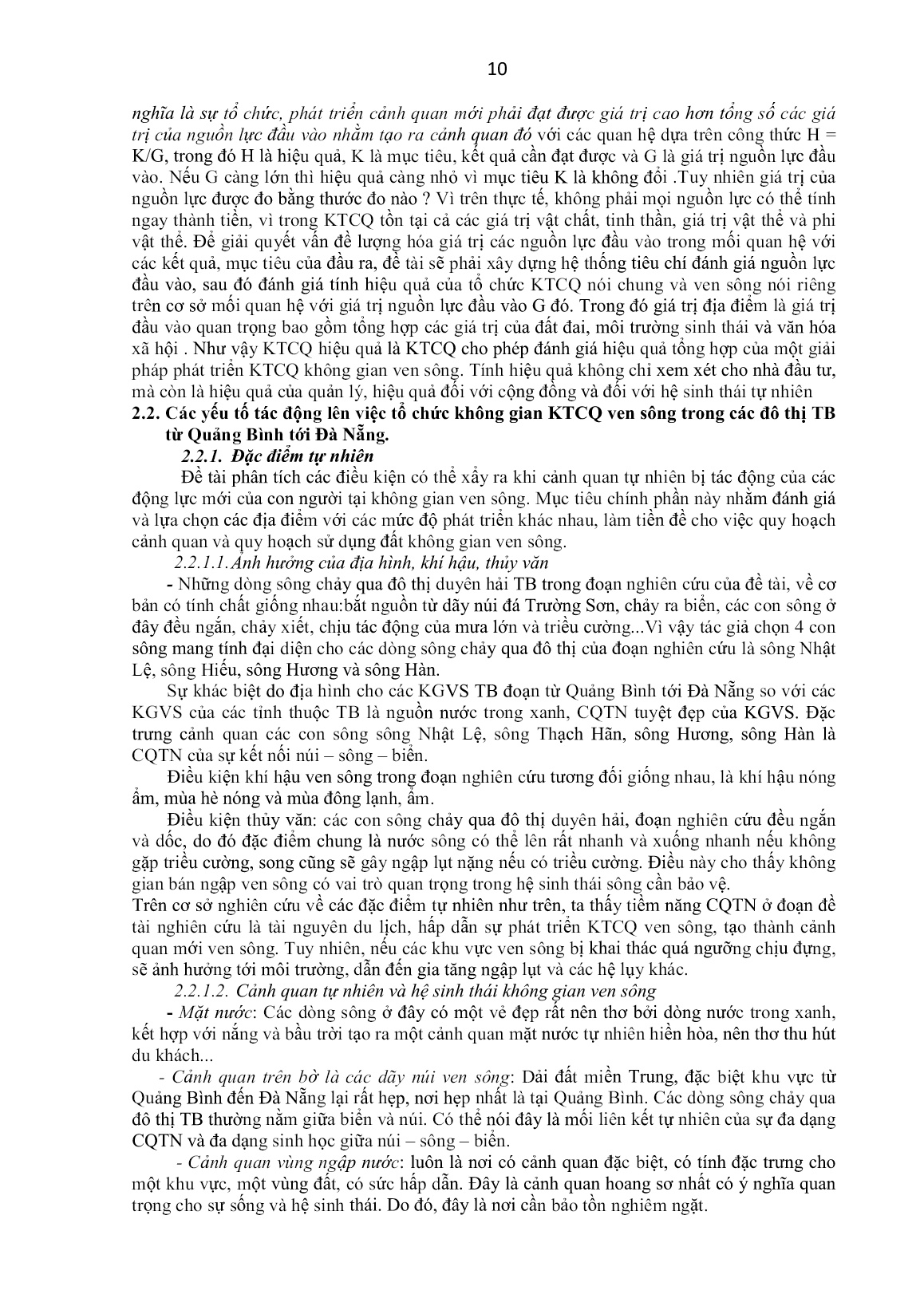 Tóm tắt Luận án Tổ chức không gian kiến trúc cảnh quan nhằm khai thác hiệu qủa khu vực ven sông trong các đô thị Duyên Hải Trung Bộ trang 10