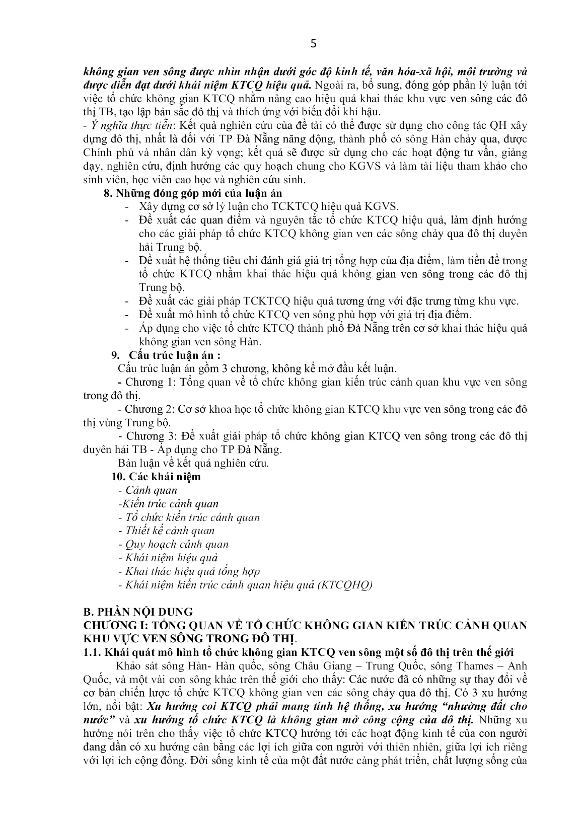 Tóm tắt Luận án Tổ chức không gian kiến trúc cảnh quan nhằm khai thác hiệu qủa khu vực ven sông trong các đô thị Duyên Hải Trung Bộ trang 5