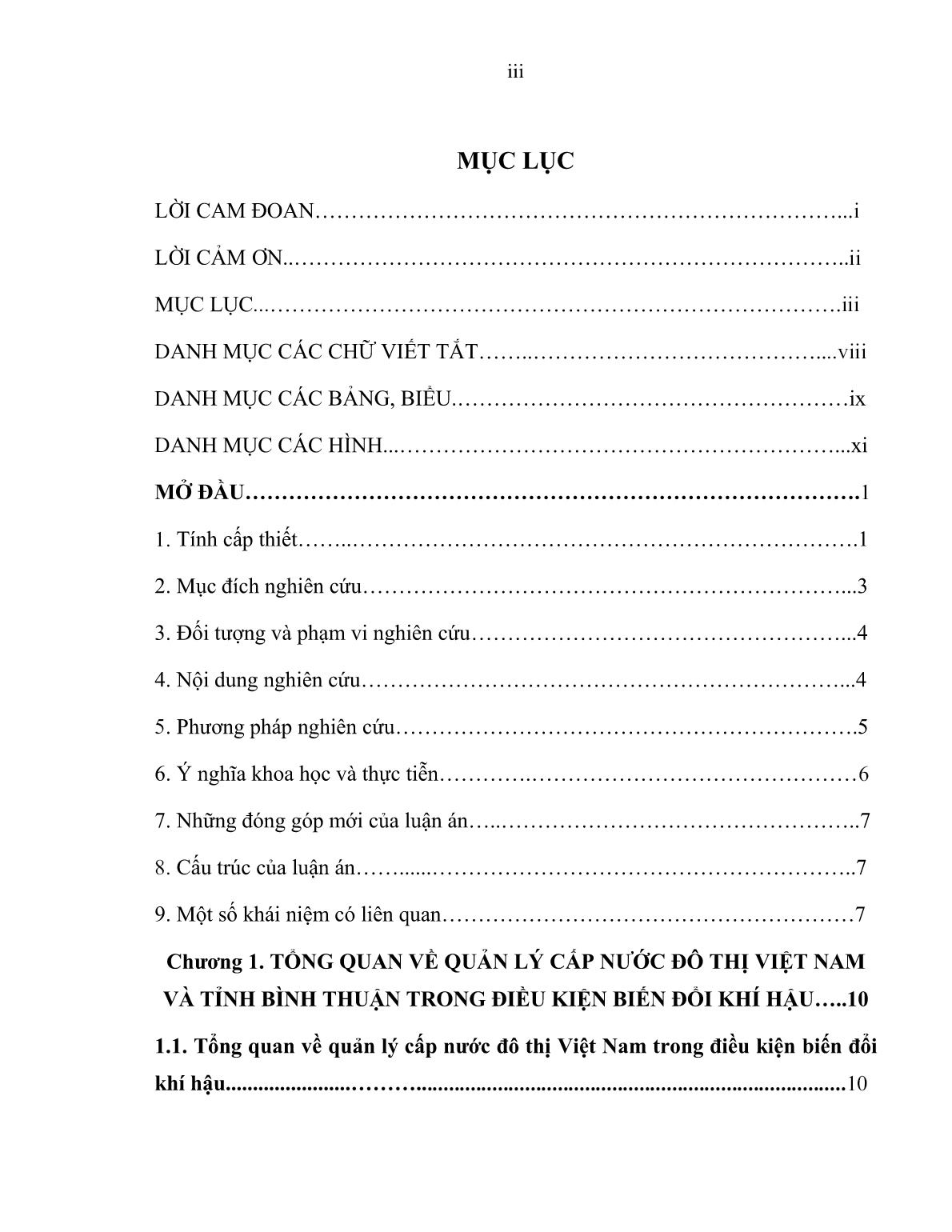 Luận án Quản lý cấp nước các đô thị tỉnh Bình Thuận trong điều kiện biến đổi khí hậu trang 5