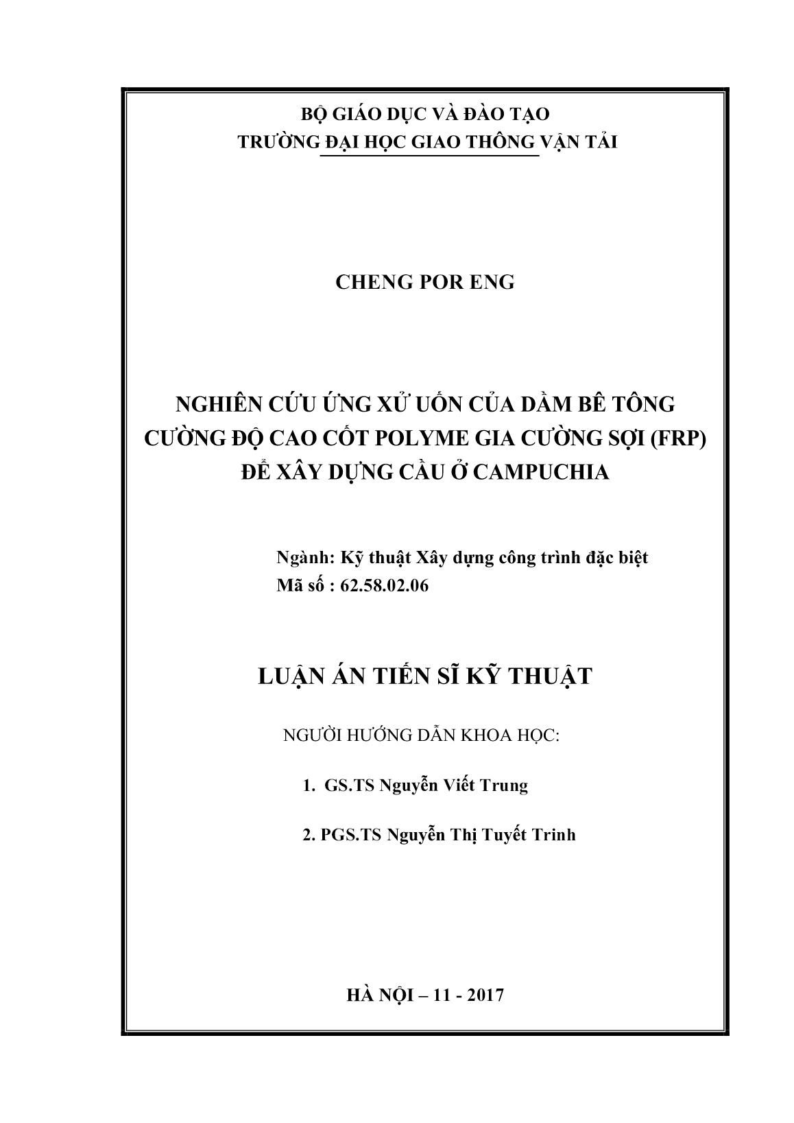 Luận án Nghiên cứu ứng xử uốn của dầm bê tông cường độ cao cốt polyme gia cường sợi (FRP) để xây dựng cầu ở Campuchia trang 2