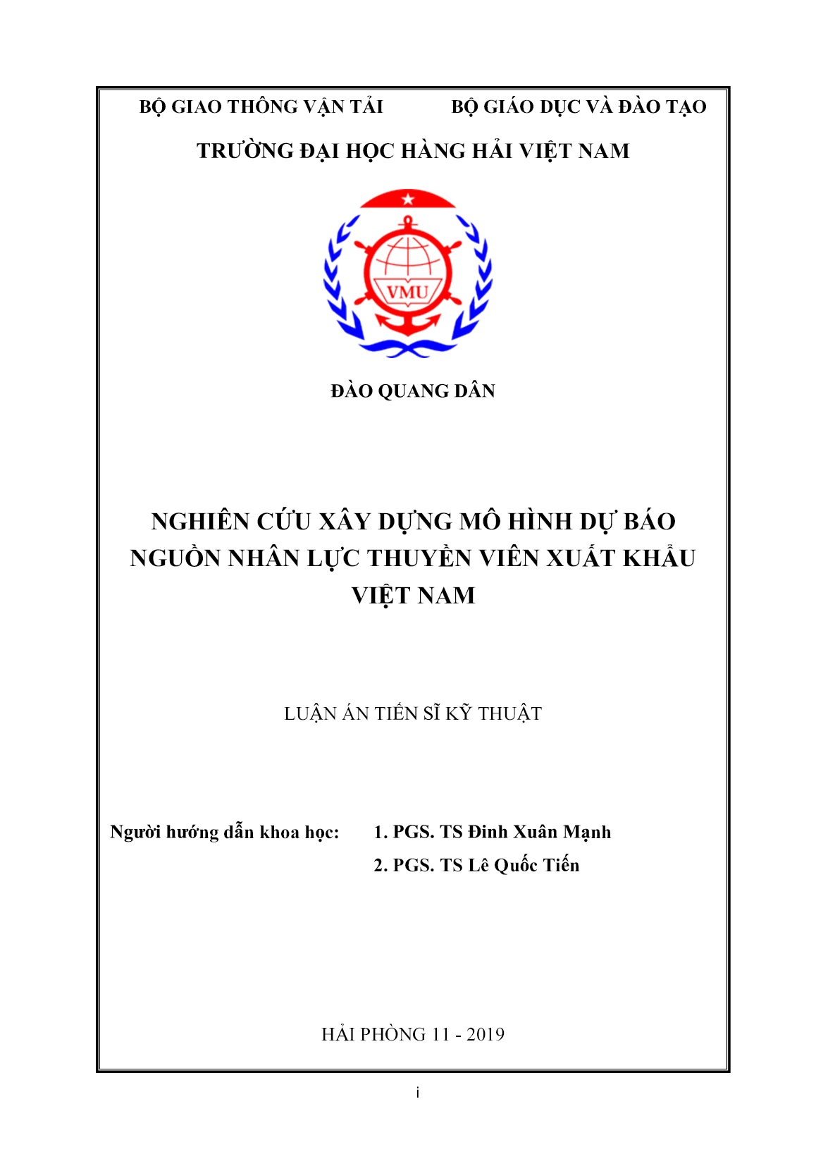 Luận án Nghiên cứu xây dựng mô hình dự báo nguồn nhân lực thuyền viên xuất khẩu Việt Nam trang 1