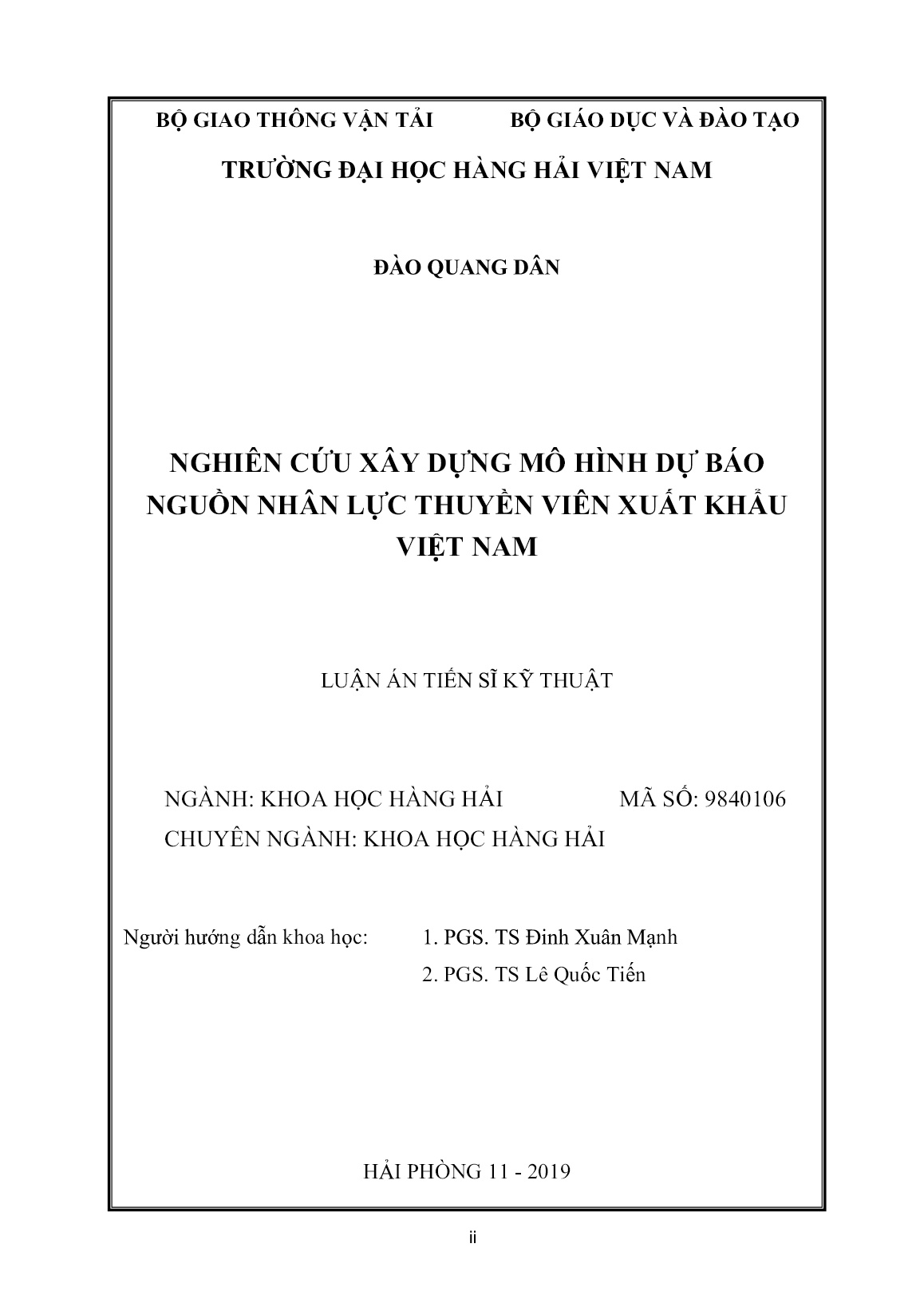 Luận án Nghiên cứu xây dựng mô hình dự báo nguồn nhân lực thuyền viên xuất khẩu Việt Nam trang 2