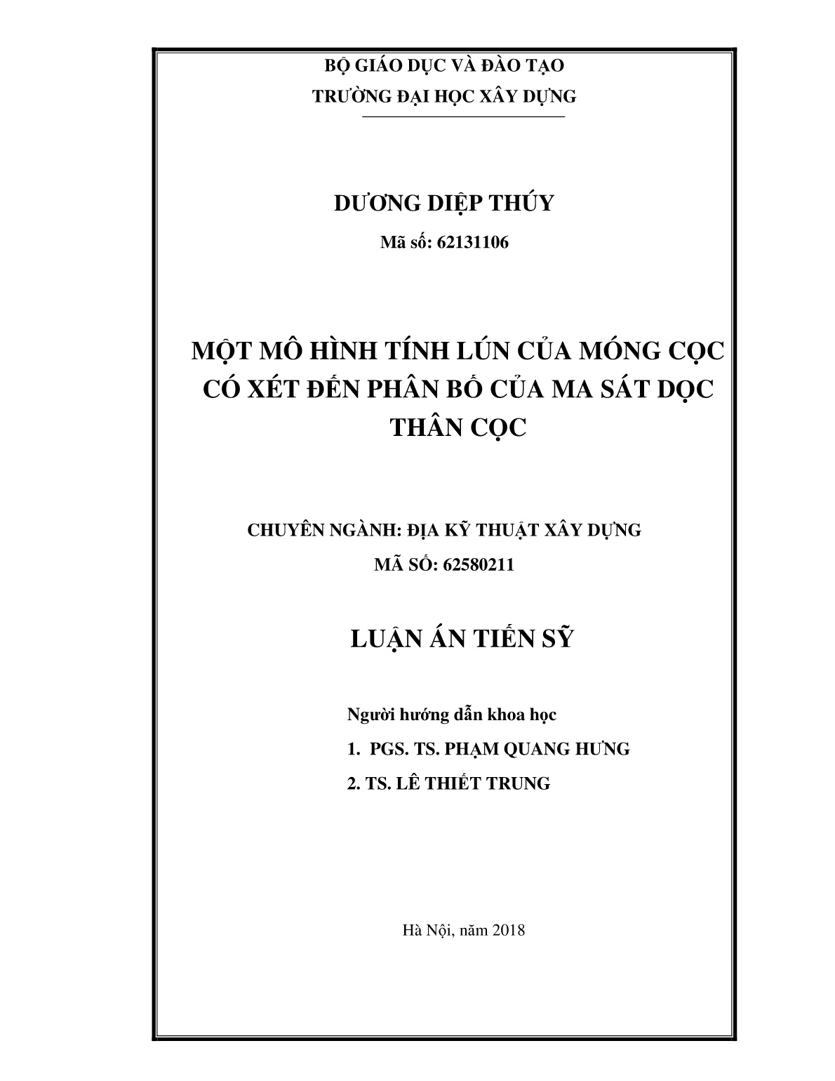 Luận án Một mô hình tính lún của móng cọc có xét đến phân bố của ma sát dọc thân cọc trang 2